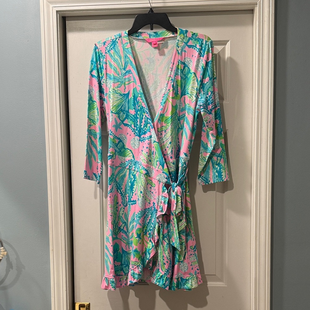 Colorful Tropical Print Wrap Dress